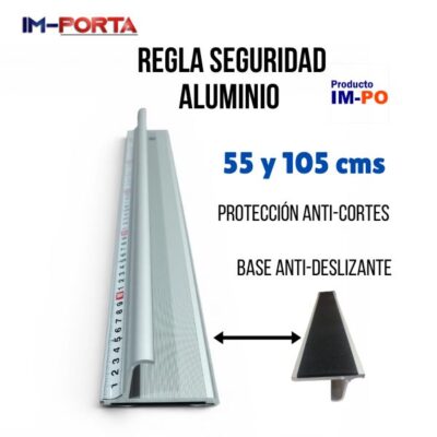 Regla metálica de aluminio con protección anticortes y base antideslizante